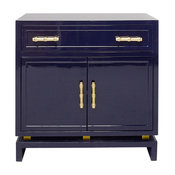 Cabinet With Gold Leaf Bamboo Hardware, Navy
