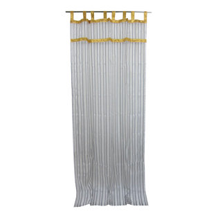 Tissue - 2 Organza Sheer Curtains White Grey Striped Window Treatment Drapes, 48x108" - Vibrant & stunning decor with golden lace border organza sari curtains, add delicate sheer style to your windows.