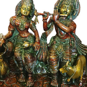 Mogulinterior - Radha Krishna Statue Hindu Idol Indian Sculpture Brass- Symbol of the Love - The spectacular brass statue of the radha krishna carved with some beautiful carvings.