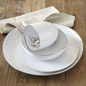 Organic Shaped Dinnerware, Metallic Rimmed, Sets of 4