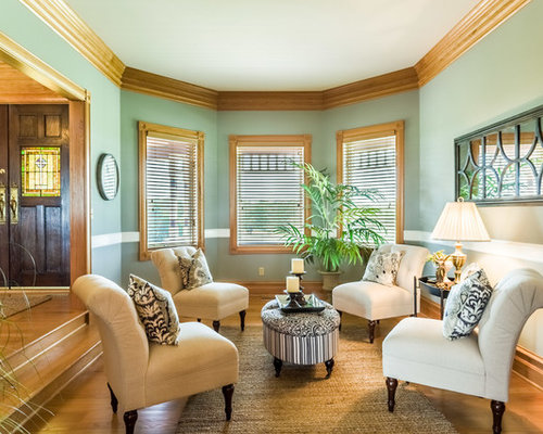 Victorian Living Room Design Ideas, Renovations & Photos with Green Walls