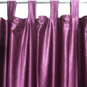 Mogul Interior - Consigned Purple Tab Top Sari Curtain / Drape / Panel - Indian silk sari Curtain window drape Panels are not lined the perfect choice for your color matching bedroom decor, light, drapes with peasant look.