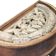 Mogul Interior - Half Round Table - Beautiful vintage retro & unique antique hand carved Wood benches table furniture.