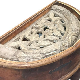 Mogul Interior - Half Round Table - Beautiful vintage retro & unique antique hand carved Wood benches table furniture.