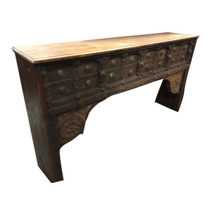 Mogul Interior - Consigned Antique Jaipur Arch Carved Frame Fireplace Console - Fireplace Mantels