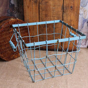 Shabby Cottage Chic Blue Wire Basket