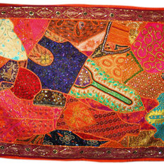 Mogul Interior - Red Tapestry Embroidered Ethnic Wall Hanging - This beautiful and intricately patchwork rectangle and decorative wall hangings are truly breathtaking.