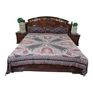 Mogul Interior - Mogul Moroccan Bedding Pashmina Wool Maroon Black Paisley Blanket Throw - Gorgeous & intricate ethnic medium Rust, Black and Voilet reversible warm jamavar wool Indian bedspread bed cover in exquisite huge swirling floral paisley motifs from India.