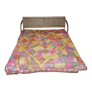 Mogul Interior - Mogulinterior Bedspread Tapestry Throw Mirrors and All-over Embroidery Bedding - Multicolor sparkling and mirror work Embroidered Sequin motifs cotton bedspread