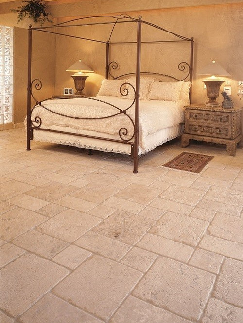 Rustic Bedroom Design Ideas, Renovations & Photos with Travertine Flooring
