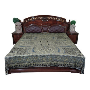 Mogulinterior - Indian Bedding Bedspreads Pashmina Blanket Throw - Wool Blends with Rayon
