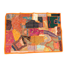 Mogul Interior - Consigned Orange Sari Tapestry Handmade Wall Hanging - *Orange, Red, Blue, Yellow and gold thread work , the colors of the tapestry scintillate you visually and add a dramatic statement to your decor.