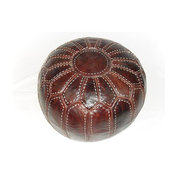 Hand-Stitched Kasbah Brown Leather Ottoman