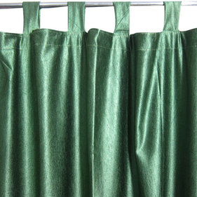 Mogul Interior - Two Pine Green Window Curtains Indian Sari Drapes Panel - Indian silk sari Curtain window drape Panels are not lined the perfect choice for your color matching bedroom decor, light, drapes with peasant look.