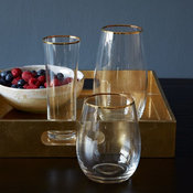 Stemless Glassware Set, Gold Rimmed