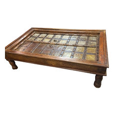 Mogul interior - Consigned Coffee Table Indian Furniture Handmade Wood Carving - Indian coffee table with brass accent and hand carved furniture. carving wood, brass hardware. Amazing, Unique one of the kind table!