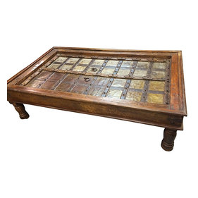 Mogul interior - Consigned Coffee Table Indian Furniture Handmade Wood Carving - Indian coffee table with brass accent and hand carved furniture. carving wood, brass hardware. Amazing, Unique one of the kind table!