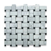 12"x12" Carrara White Basketweave Mosaic, Black Dots Polished, Chip Size: 1"x2"
