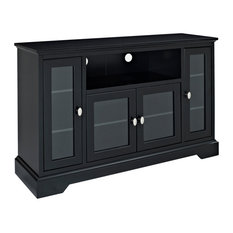 Walker Edison - 52 in. Highboy Style Wood TV Stand - Black - Stylish 