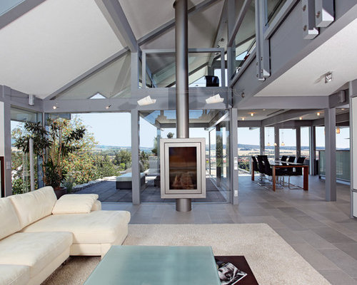 Wohnzimmer im Loft-Style mit Kaminsims aus Metall - Ideen & Design | HOUZZ