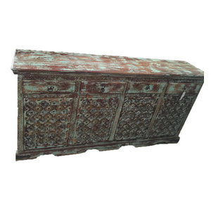 Mogulinterior - Consigned Blue Sideboards Rustic Distressed Chest Dresser Storage - The Antique sideboard comes from India and is a 20th century vintage piece