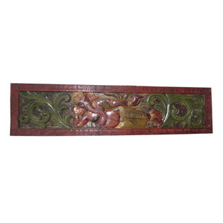 Mogul interior - Consigned Antique Headboard Carved Wood Relaxing Ganesha From India - This wooden Headboard is a rustic piece of art for any wall decor and suitable for contemporary or traditional interiors.