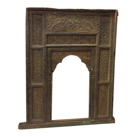 Mogul Interior - Consigned Welcome Gate Arch Frame Teak Wood Pecock Carved Furniture - Very beautifully detailed and a masterpiece, absolutely magnificent.
