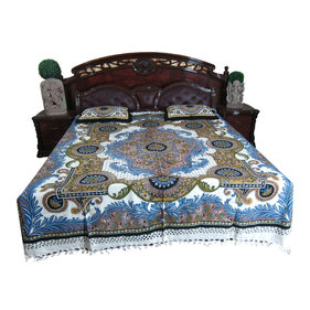 Mogul Interior - Indian Bed Cover Authentic Handloom Cotton Bedspread Galicha Print Bedding - Authentic hand block printed, hand loomed cotton bedspreads.Variation and color runs are an inherent part of the hand crafting process.