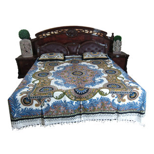Mogul Interior - Indian Bed Cover Authentic Handloom Cotton Bedspread Galicha Print Bedding - Authentic hand block printed, hand loomed cotton bedspreads.Variation and color runs are an inherent part of the hand crafting process.