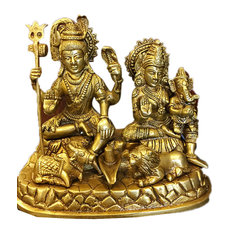 Mogul Interior - Indian Religious Gift God Shiva Ganesha Parvati Family Brass Idol Sculpture - Decorative Objects And Figurines