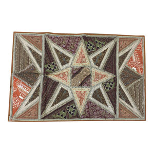 Mogulinterior - Indian Vintage Style Dark Brown Decorative Tapestry Patchwork Wall Decor - This beautiful and intricately embroidered tapestry in rich captivating colors and an assortment of beads and sequins is a intense piece or workmanship.Hand embroidered patches with floral, paisley and Indian motifs in a gorgeous array of design, add to the allure of our beautiful sari wall hanging.