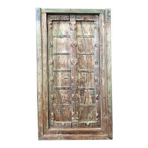 Mogul Interior - Consigned Haveli Terrace Doors Old World Architecture Indian Door With Frame - Interior Doors