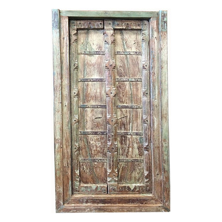 Mogul Interior - Consigned Haveli Terrace Doors Old World Architecture Indian Door With Frame - Interior Doors