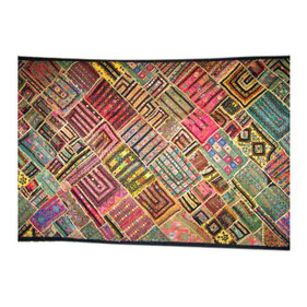 Mogul Interior - Consigned 90S Indian Kuch Wall Tapestry Patchwork Throw Home Decor - This is a really unique beautiful kuch embroidered patchwork handmade wall hanging.