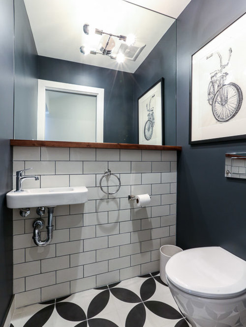 Affordable Powder Room Design Ideas, Renovations & Photos with Subway Tile