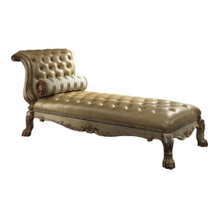 Dresden Chaise With Pillow Bone Pu And Gold Patina Victorian