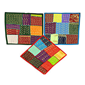 Mogul Interior - Indian Embroidered Cotton Cushion Cover Throw Home Decor Holiday Gift - The ethnic combination of gujrati embroidery and stunning vibrant colors, sari tapestry patchwork and sequin embroidered that shows India's rich cultural heritage.