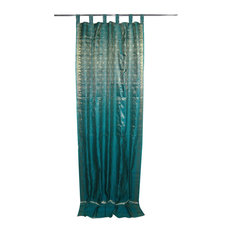 Mogul Interior - Indian Silk Sari Curtains Turquoise Golden Brocade India Saree Drapes - Brocade SARI Silk blends