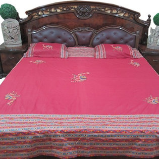 Mogul Interior - Pink Cotton Bedspread Camel Printed Cotton Bedding Room Decor Bedsheet - This bedspread set comes to you from India.Elegant pink camel printed base cotton bedspread.