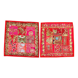 Mogul Interior - Embroidered Red Sequin Pillowcase, Set of 2 - Beautiful Home decorations Charming cushion covers.