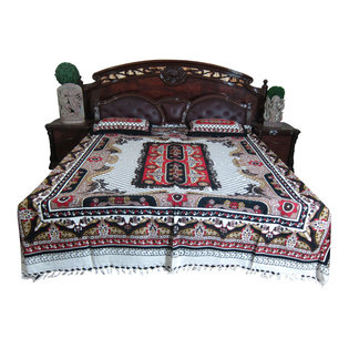 Mogul Interior - Tapestry Bedding Galicha Indi Cotton Bedspread with 2 Pillow Covers - Authentic hand block printed, hand loomed cotton bedspreads.Variation and color runs are an inherent part of the hand crafting process.