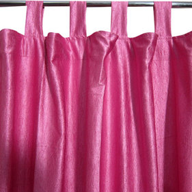 Mogul Interior - Pink Tab Top Sari Curtain / Drape / Panel- Pair Window Treatment - Polyester Sari fabric.