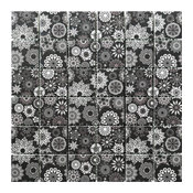 12"x12" Snow Flake Mosaic Square Glass Tile Printed Pattern, Black and White