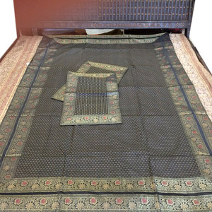 Mogulinterior - Indian Silk Sari Bedspread, Floral Brocade, Twin Throw - Brocade Silk