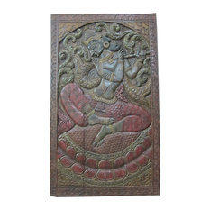 Mogul Interior - Hand Carved Fluting Krishna Carving Wall Hanging Panel - Wall Decor