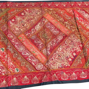 Mogul interior - Consigned Sari Tapestry Throw Red Maroon Sequin Embroidered Indian Wall Hanging - Sari tapestries are handmade from sari embroidered saris and Zardozi patches and are beautifully exotic creations.
