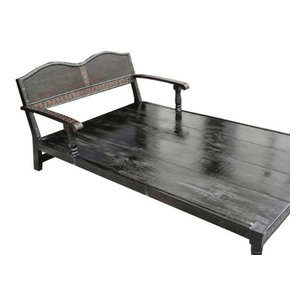 Mogul Interior - Indian relaimed WOODS Oxcart Daybed Rustic Wood Brass Iron Accent Diwan - The NEW Daybed comes from India is handcrafted from vintage oxcarts from Rajasthan.
