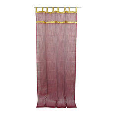 Mogul Interior - 2 Indian Curtain Golden Sari Border Sheer Organza Window Drapes Panel, 48x96" - Curtains