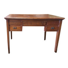 Mogul Interior - Consigned Study Table Desk Solid Wood Console Table Storage Drawer - Hand crafted solid wood High top table with storage drawers work table giving it a traditional look and feel.