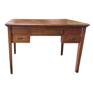 Mogul Interior - Consigned Study Table Desk Solid Wood Console Table Storage Drawer - Hand crafted solid wood High top table with storage drawers work table giving it a traditional look and feel.